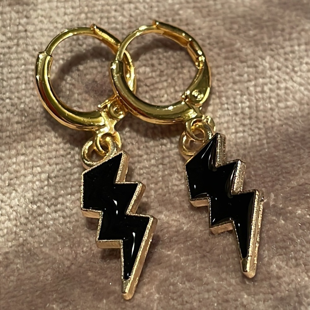 Black Lightning Bolt Earrings
